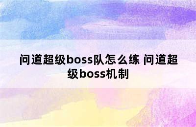 问道超级boss队怎么练 问道超级boss机制